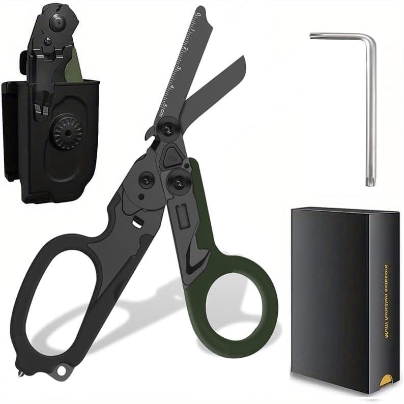 Lemasa 6-in-1 trauma shears - emergency responders, outdoor emergencies, medical staff, and outdoor camping, Gift box packaging with scissors storage K sheaths (Electroplating Black Army Green) - Image 1